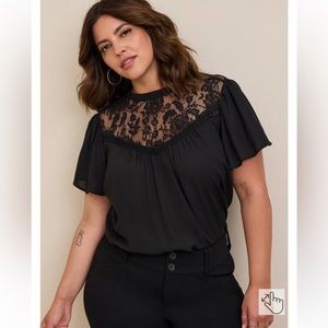 Georgette with Lace Detail Flutter Sleeve Top